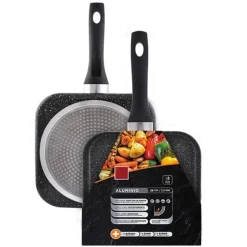 BISTECCHIERA PADELLA QUADRATA PER GRIGLIA GRILL IN ALLUMINIO ANTIADERENTE 28X2.5CM 245441C