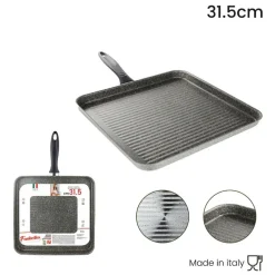 BISTECCHIERA QUADRATA 31.5 CM PIETRA ANTIADERENTE ANTIGRAFFIO CON MANICO NERO 041064M