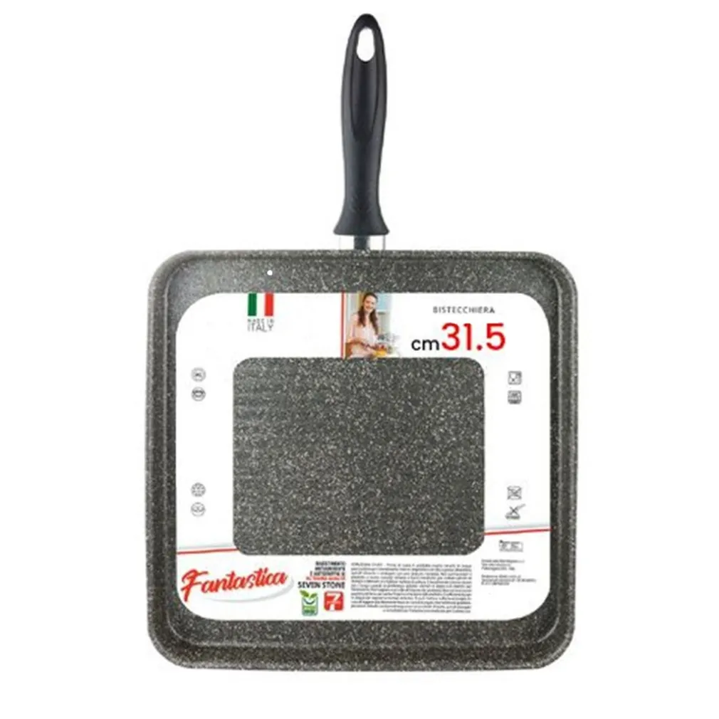 BISTECCHIERA QUADRATA 31.5 CM PIETRA ANTIADERENTE ANTIGRAFFIO CON MANICO NERO 041064M