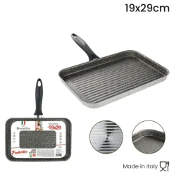 BISTECCHIERA RETTANGOLARE 19X29CM PIETRA ANTIADERENTE ANTIGRAFFIO CON MANICO NERO 045024M