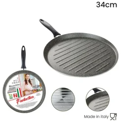 BISTECCHIERA TONDA RIGATA PADELLA CUCINA ANTIADERENTE ANTIGRAFFIO 7 STRATI 34 CM 045017M