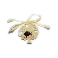 BOMBONIERA ALBERO DELLA VITA LAUREA CAPPELLO PIUMA CALAMAIO CERAMICA APPENDINO