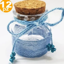 BOMBONIERA AMPOLLA AZZURRO IN VETRO TAPPO SUGHERO NASTRO PORTACONFETTI BAMBINO