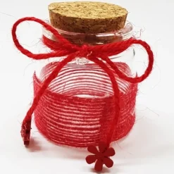 BOMBONIERA AMPOLLA COLORE ROSSO IN VETRO CON TAPPO SUGHERO NASTRO PORTA CONFETTI