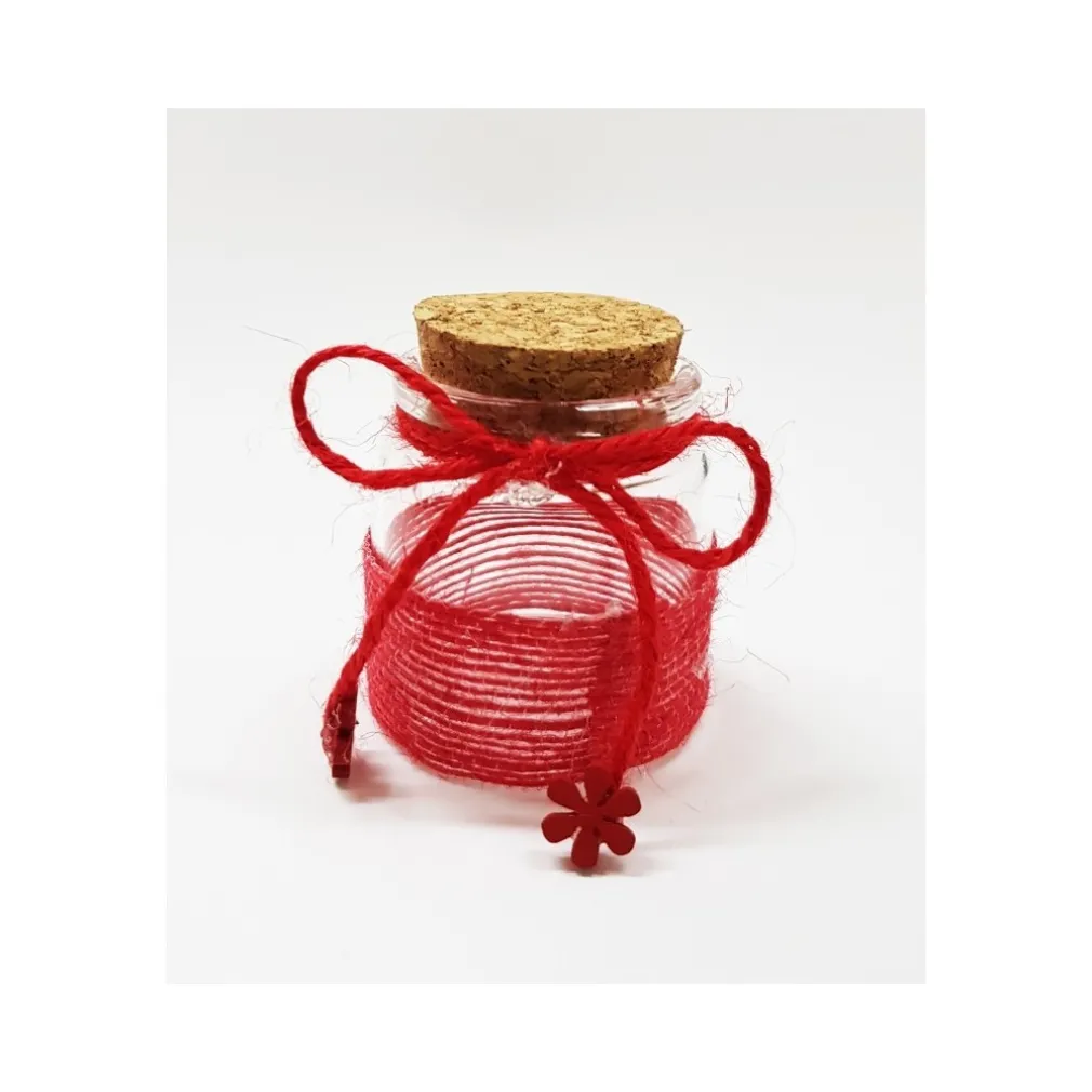 BOMBONIERA AMPOLLA COLORE ROSSO IN VETRO CON TAPPO SUGHERO NASTRO PORTA CONFETTI