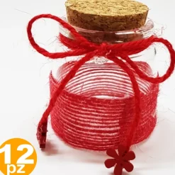 BOMBONIERA AMPOLLA COLORE ROSSO IN VETRO CON TAPPO SUGHERO NASTRO PORTA CONFETTI