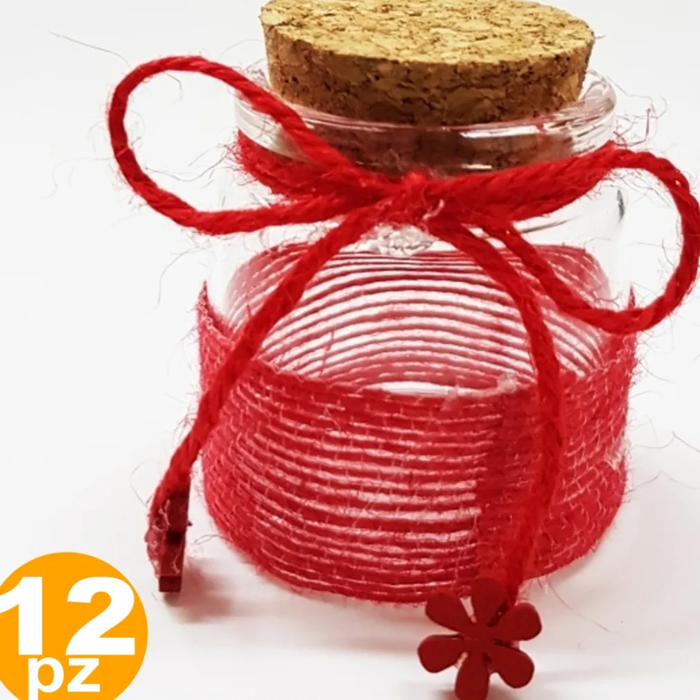 BOMBONIERA AMPOLLA COLORE ROSSO IN VETRO CON TAPPO SUGHERO NASTRO PORTA CONFETTI