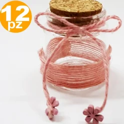 BOMBONIERA AMPOLLA COLORRE ROSA IN VETRO CON TAPPO SUGHERO NASTRO PORTACONFETTI