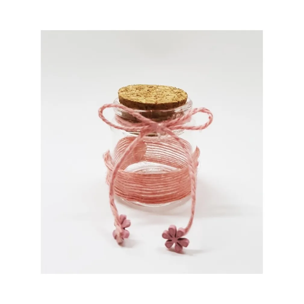 BOMBONIERA AMPOLLA COLORRE ROSA IN VETRO CON TAPPO SUGHERO NASTRO PORTACONFETTI