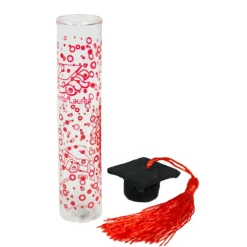 BOMBONIERA AMPOLLA IN VETRO CON TAPPO IN SUGHERO PER LAUREA CAPPELLO TOCCO NERO