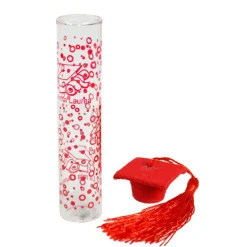 BOMBONIERA AMPOLLA IN VETRO CON TAPPO IN SUGHERO PER LAUREA CAPPELLO TOCCO ROSSO