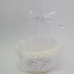 BOMBONIERA BOMBONIERE CESTINO BIANCO SACCHETTO PORTA CONFETTI RISO MATRIMONIO