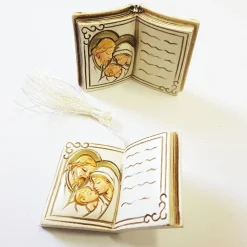 BOMBONIERA BOMBONIERE LIBRO CON NATIVITà SAN GIUSEPPE MADONNA BAMBINO BIANCO ORO