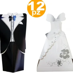 BOMBONIERA BOMBONIERE SPOSI ABITI SCATOLINA PORTACONFETTI RISO PROMESSA WEDDING