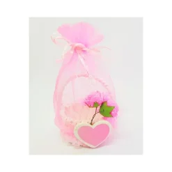 BOMBONIERA CESTINO ROSA CUORE SACCHETTO ORGANZA PORTACONFETTI NASCITA BATTESIMO