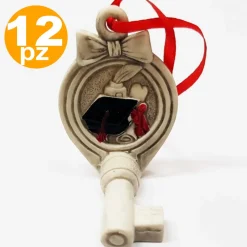 BOMBONIERA CHIAVE FIOCCO GANCIO LAUREA PERGAMENA FORTUNA ROSSO BIANCO APPENDINO