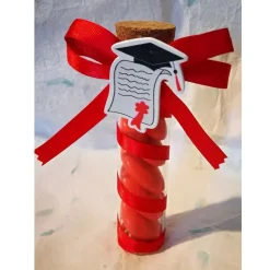 BOMBONIERA LAUREA PROVETTA ROSSA ROSSO APPLICAZIONE LEGNO TOCCO