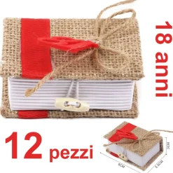 BOMBONIERA LIBRO 12 PZ JUTA 18 ANNI PORTACONFETTI PORTA CONFETTI COLORE ROSSO