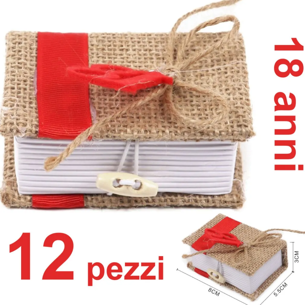 BOMBONIERA LIBRO 12 PZ JUTA 18 ANNI PORTACONFETTI PORTA CONFETTI COLORE ROSSO