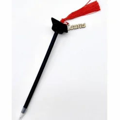 BOMBONIERA PER FESTA LAUREA PENNA A SFERA NERA CON APPLICAZIONE IN LEGNO TOCCO