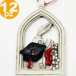 BOMBONIERA PERGAMENA ARCO LAUREA CAPPELLO CALAMAIO FORTUNA ROSSO BIANCO APPENDINO