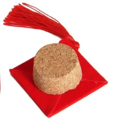 BOMBONIERA PORTACONFETTI PER FESTA DI LAUREA CON TOCCO ROSSO IN VETRO E SUGHERO