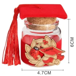 BOMBONIERA PORTACONFETTI PER FESTA DI LAUREA CON TOCCO ROSSO IN VETRO E SUGHERO