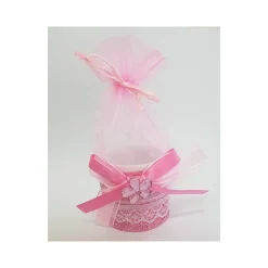 BOMBONIERA SCATOLINA ROSA FIORE SACCHETTO ORGANZA PORTACONFETTI NASCITA BATTESIMO