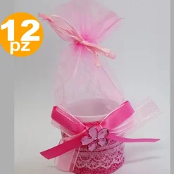 BOMBONIERA SCATOLINA ROSA FIORE SACCHETTO ORGANZA PORTACONFETTI NASCITA BATTESIMO