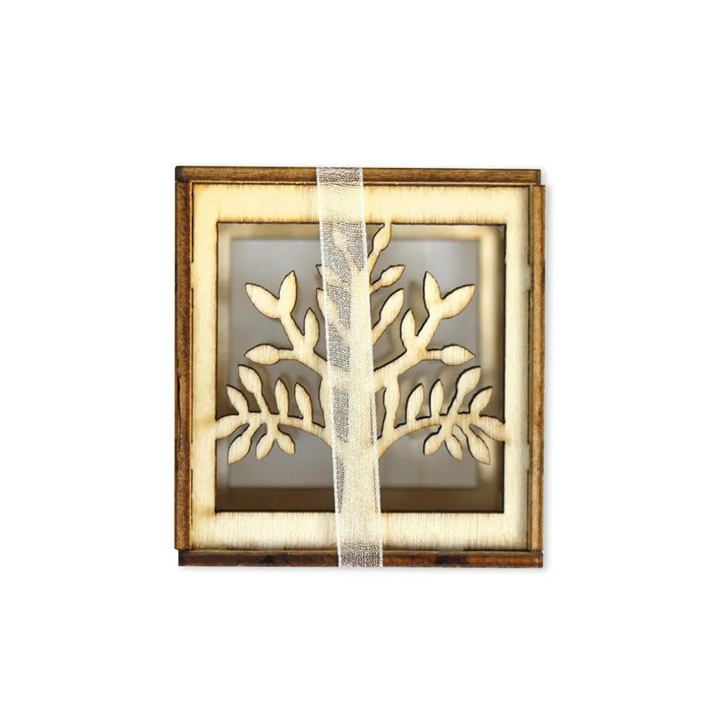 BOMBONIERA X MATRIMONIO CUBO IN LEGNO ALBERO DELLA VITA STILIZZATO LEGNO CHIARO