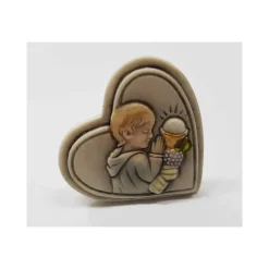 BOMBONIERE A CUORE PER PRIMA COMUNIONE BAMBINO BIANCO IN CERAMICA SOPRAMMOBILE