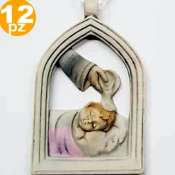 BOMBONIERE BATTESIMO BAMBINA ARCO SIMBOLO SACRO ACQUA SANTA CERAMICA APPENDINO