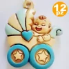 BOMBONIERE CARROZZINA AZZURRO PASSEGGINO CERAMICA APPENDINO X BATTESIMO NASCITA