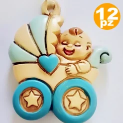 BOMBONIERE CARROZZINA AZZURRO PASSEGGINO CERAMICA APPENDINO X BATTESIMO NASCITA