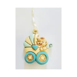 BOMBONIERE CARROZZINA AZZURRO PASSEGGINO CERAMICA APPENDINO X BATTESIMO NASCITA