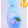 BOMBONIERE CESTINO AZZURRO CUORE SACCHETTO ORGANZA CONFETTI NASCITA BATTESIMO