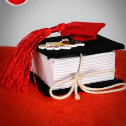 BOMBONIERE LAUREA PORTA CONFETTI LIBRO SCATOLA COFANETTO CON TOCCO IN TESSUTO