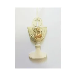 BOMBONIERE PER BATTESIMO BAMBINO CALICE ACQUA SANTA BIANCO CERAMICA APPENDINO