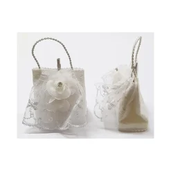 BOMBONIERE SACCHETTO BUSTINA BIANCO FIORE GLITTER PORTA CONFETTI X MATRIMONIO