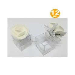 BOMBONIERE SCATOLA CON ROSA BIANCA PERLE CUBO 4.5CM PORTACONFETTI PER MATRIMONIO