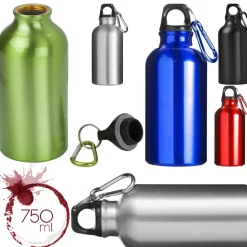 BORRACCIA BOTTIGLIA ALLUMINIO 750ML SPORT LAVORO SCUOLA VIAGGI CON MOSCHETTONE