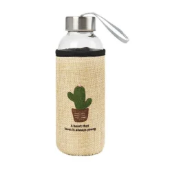 BORRACCIA DI VETRO BOTTIGLIA 400ML CON COPRIBOTTIGLIA FANTASIE CACTUS ASS 221428