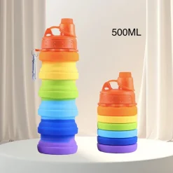 BORRACCIA PIEGHEVOLE ARCOBALENO IN SILICONE PORTATILE PER SCUOLA VIAGGI CAMPEGGIO 500ML