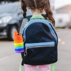BORRACCIA PIEGHEVOLE ARCOBALENO IN SILICONE PORTATILE PER SCUOLA VIAGGI CAMPEGGIO 500ML