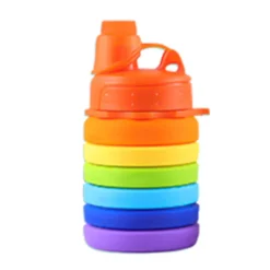 BORRACCIA PIEGHEVOLE ARCOBALENO IN SILICONE PORTATILE PER SCUOLA VIAGGI CAMPEGGIO 500ML