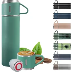 BORRACCIA TERMICA 500ML IN ACCIAIO INOX CON TAZZA MANICO PER BEVANDE CALDE FREDDE