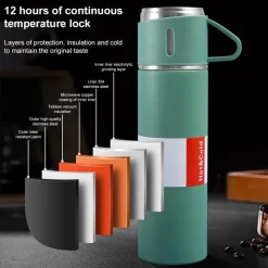 BORRACCIA TERMICA 500ML IN ACCIAIO INOX CON TAZZA MANICO PER BEVANDE CALDE FREDDE