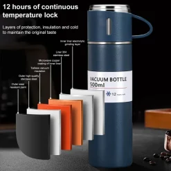 BORRACCIA TERMICA 500ML IN ACCIAIO INOX CON TAZZA MANICO PER BEVANDE CALDE FREDDE