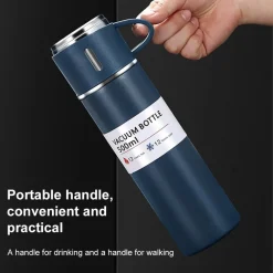 BORRACCIA TERMICA 500ML IN ACCIAIO INOX CON TAZZA MANICO PER BEVANDE CALDE FREDDE