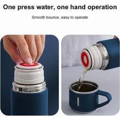 BORRACCIA TERMICA 500ML IN ACCIAIO INOX CON TAZZA MANICO PER BEVANDE CALDE FREDDE